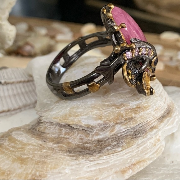 Artist Crafted Ruby & Gemstone Coastal Sterling & 14 kt Ring - Picture 7 of 10